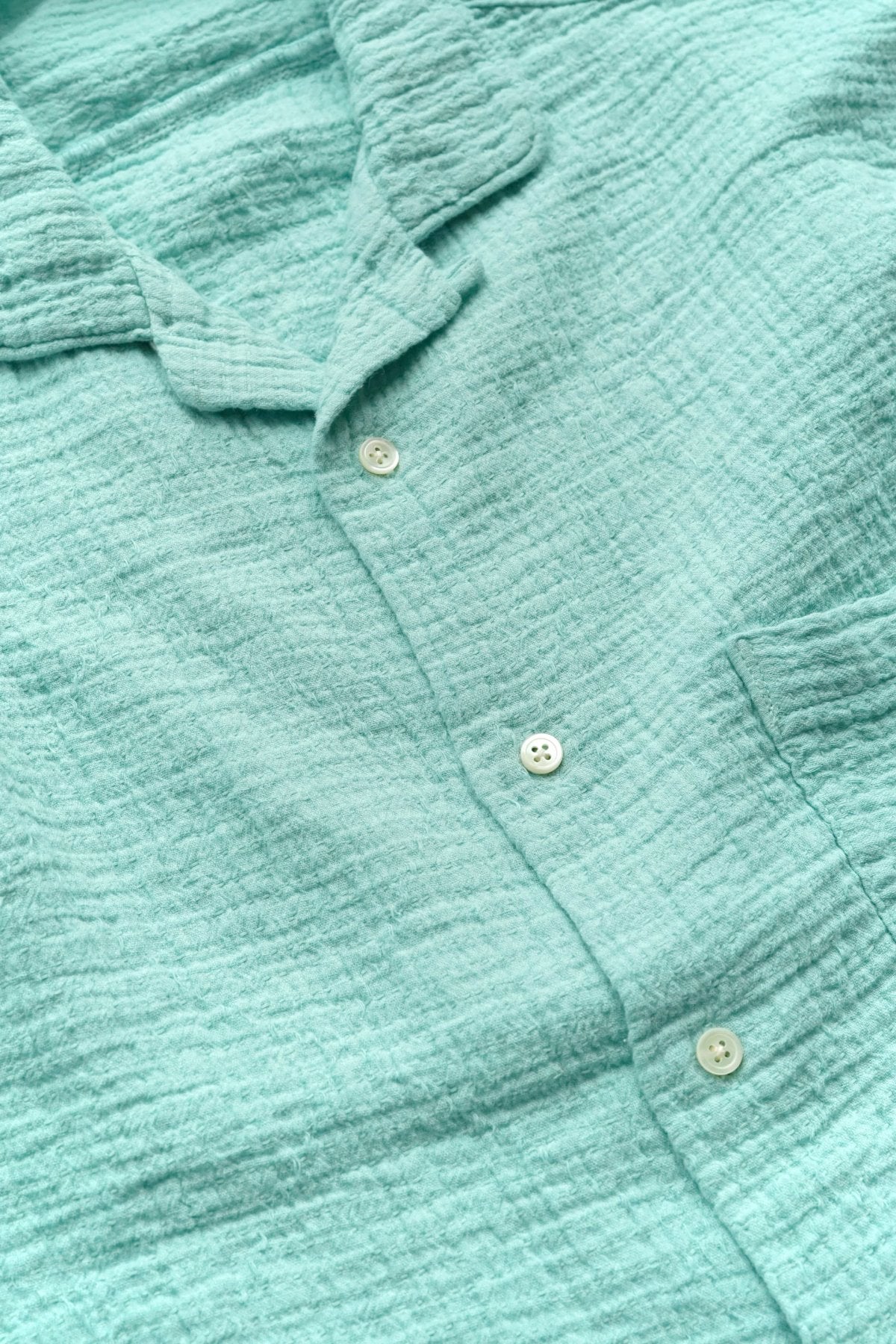 Porter Classic - SASHIKO LINEN PREMIUM SHORT SLEEVE SHIRT - TURQUOISE