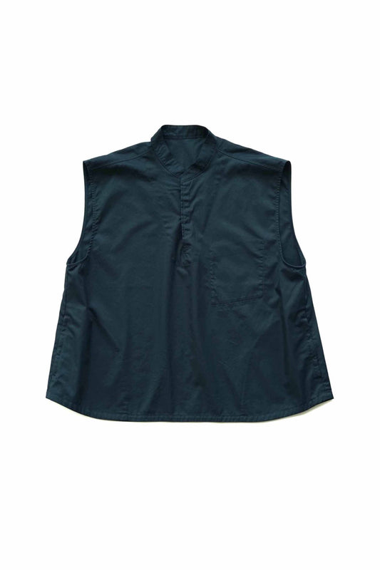 Porter Classic - GABARDINE STAND COLLAR VEST - DARK NAVY