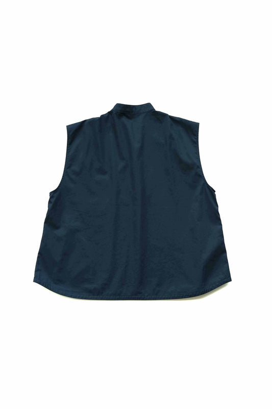 Porter Classic - GABARDINE STAND COLLAR VEST - DARK NAVY