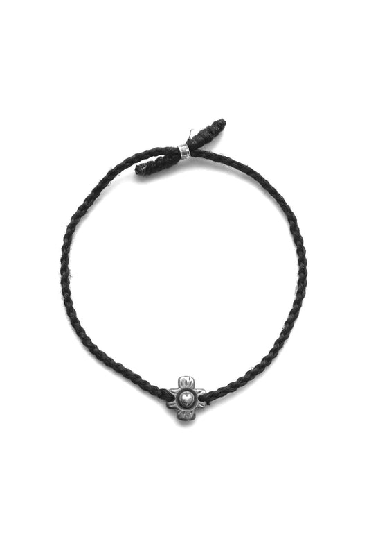 Porter Classic - SILVER & BLACK LINEN HEART 2WAY BRACELET / ANKLET - BLACK