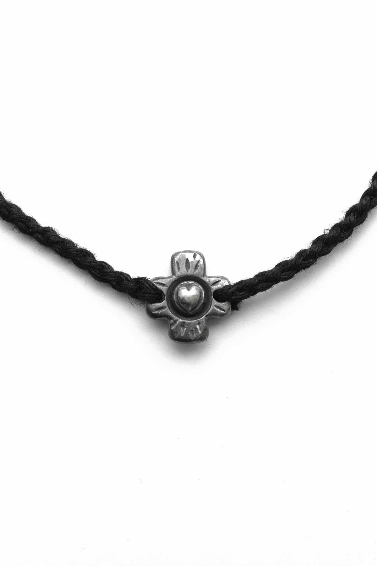 Porter Classic - SILVER & BLACK LINEN HEART 2WAY BRACELET / ANKLET - BLACK