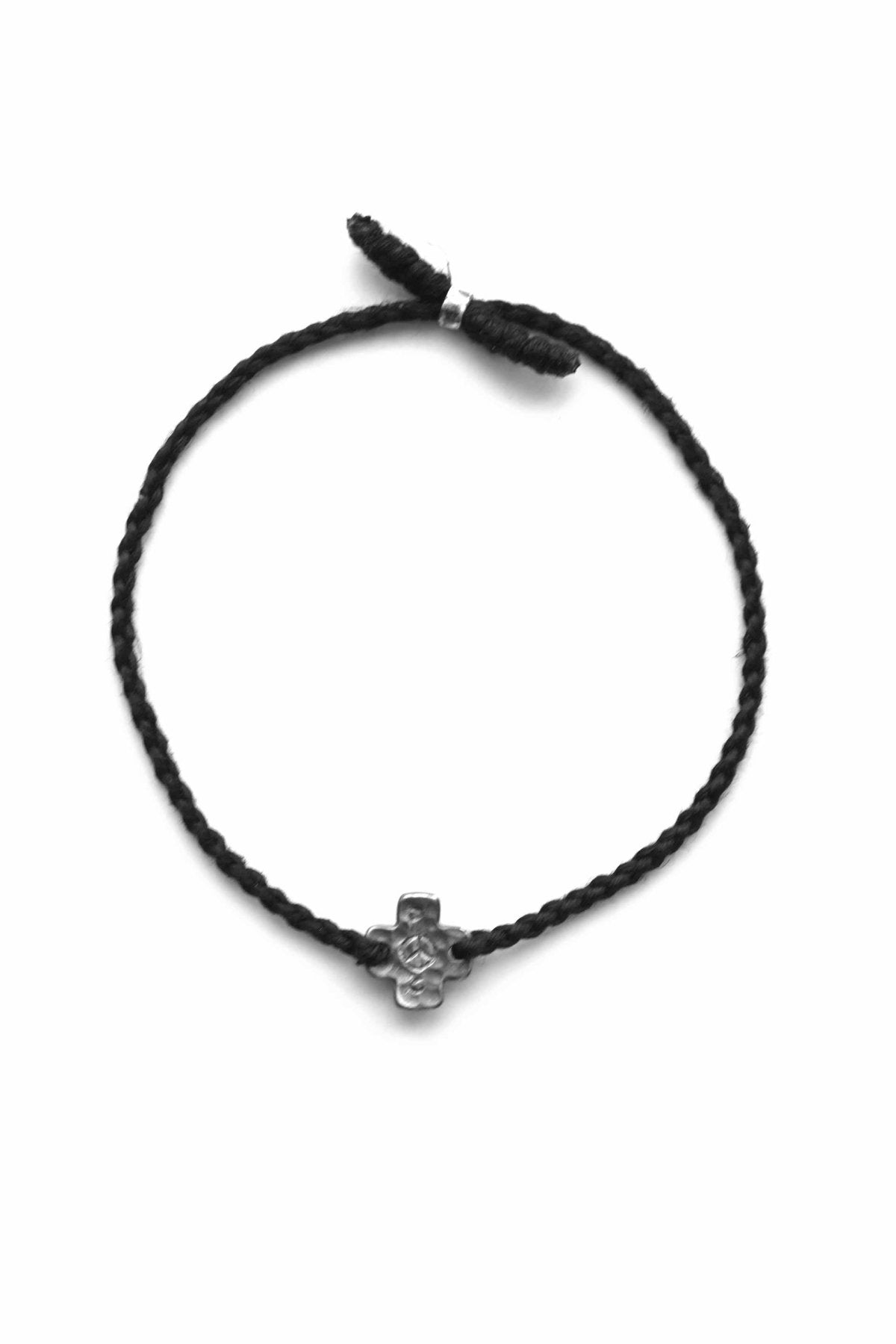 Porter Classic - SILVER & BLACK LINEN HEART 2WAY BRACELET / ANKLET - BLACK