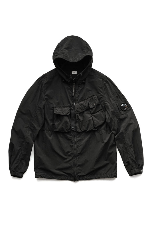 C.P. COMPANY - FLATT NYLON MIXED HOODED OVERSHIRT - BLACK