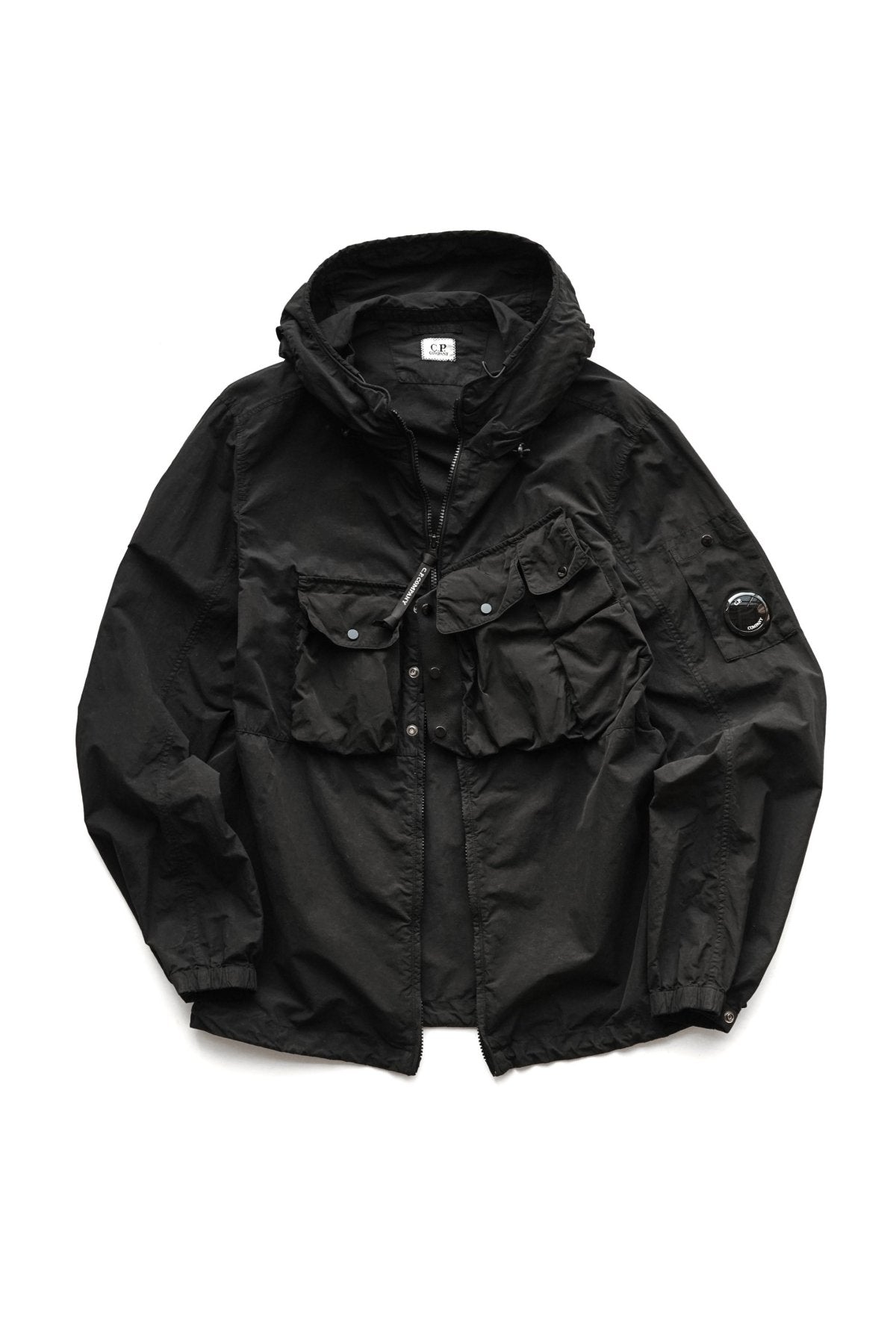 C.P. COMPANY - FLATT NYLON MIXED HOODED OVERSHIRT - BLACK