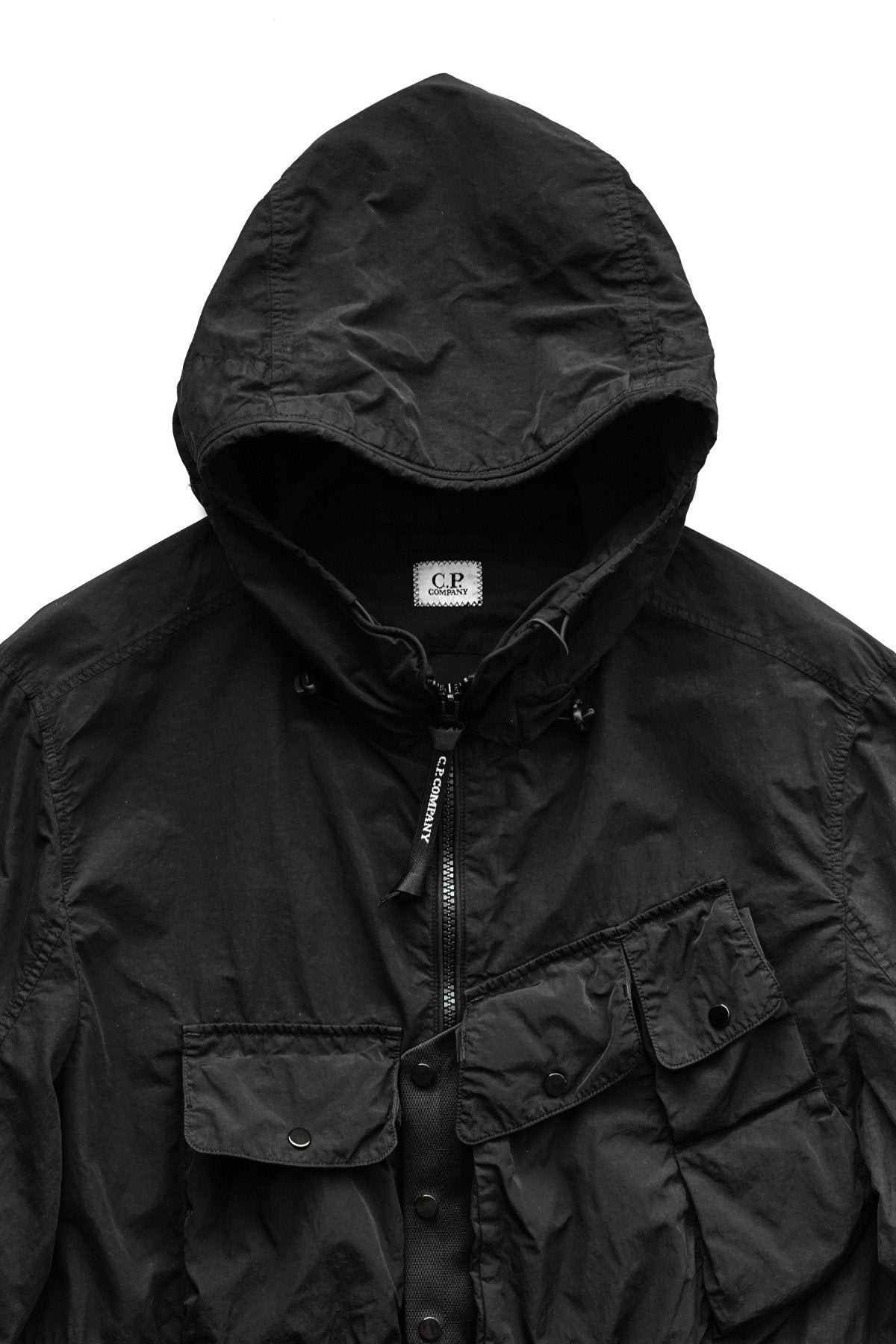 C.P. COMPANY - FLATT NYLON MIXED HOODED OVERSHIRT - BLACK