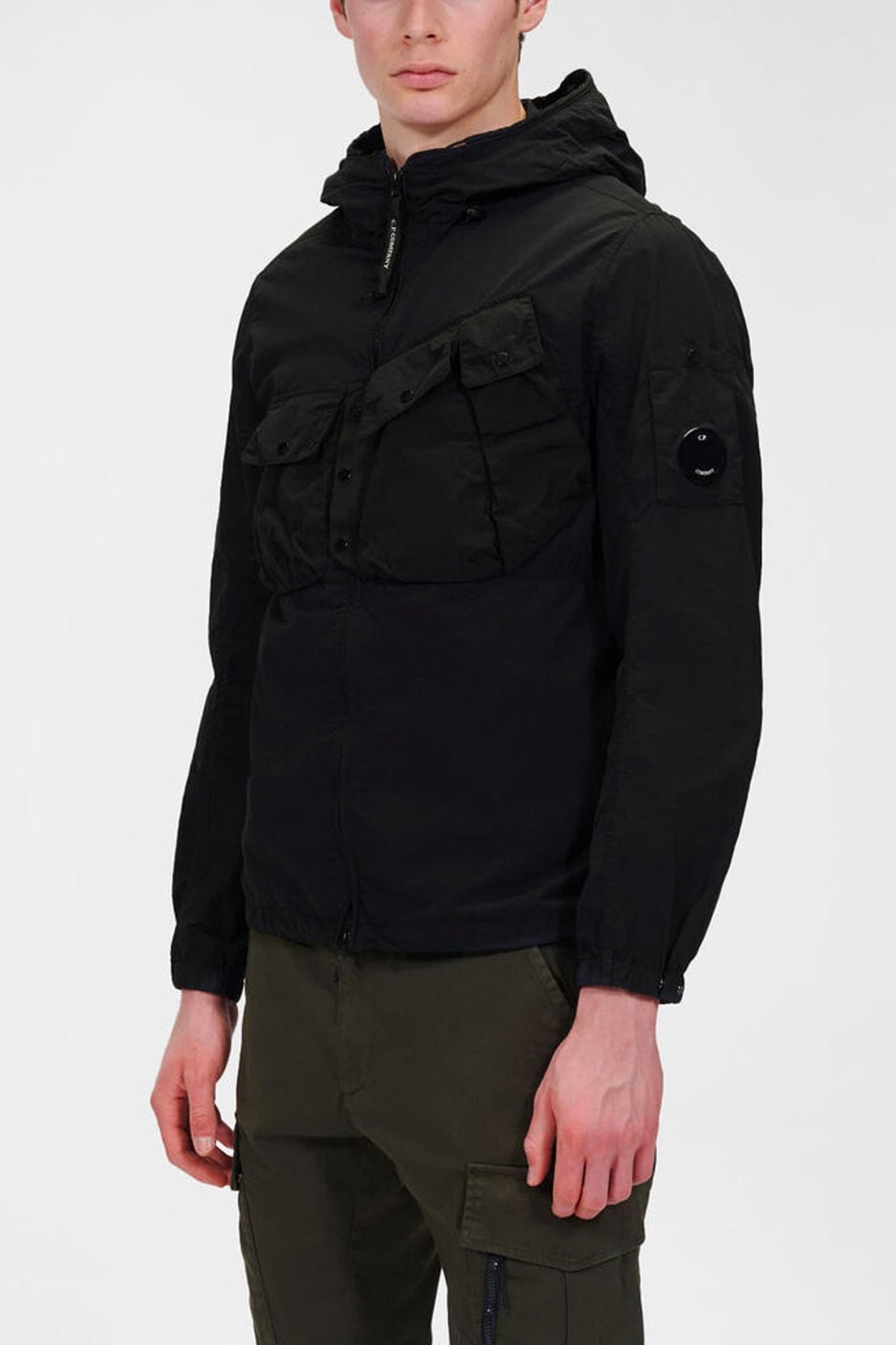 C.P. COMPANY - FLATT NYLON MIXED HOODED OVERSHIRT - BLACK