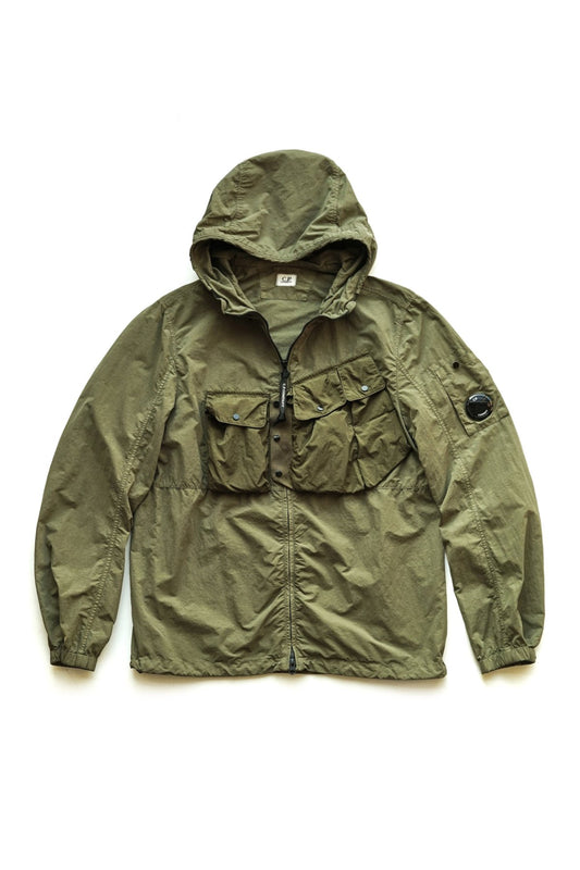 C.P. COMPANY - FLATT NYLON MIXED HOODED OVERSHIRT - BURNT OLIVE