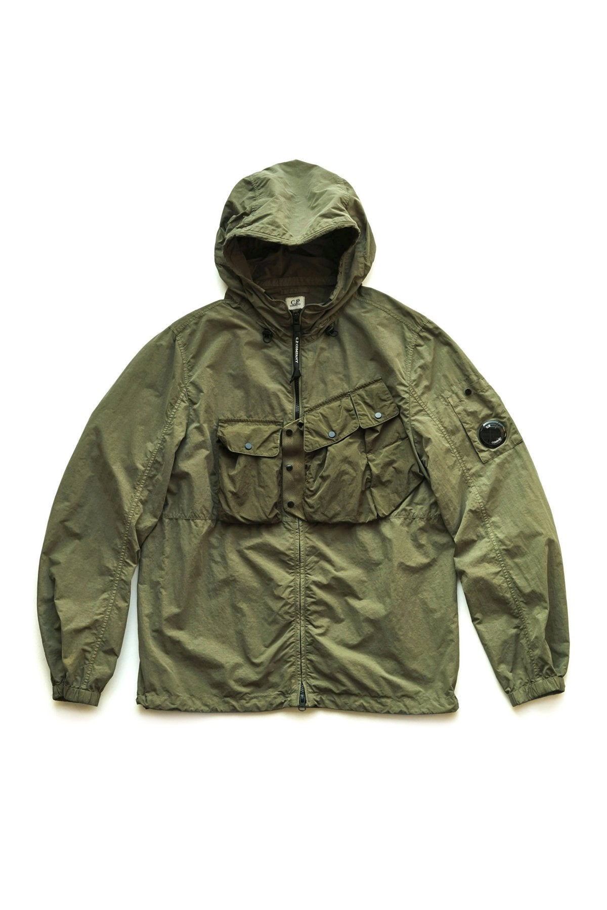 C.P. COMPANY - FLATT NYLON MIXED HOODED OVERSHIRT - BURNT OLIVE