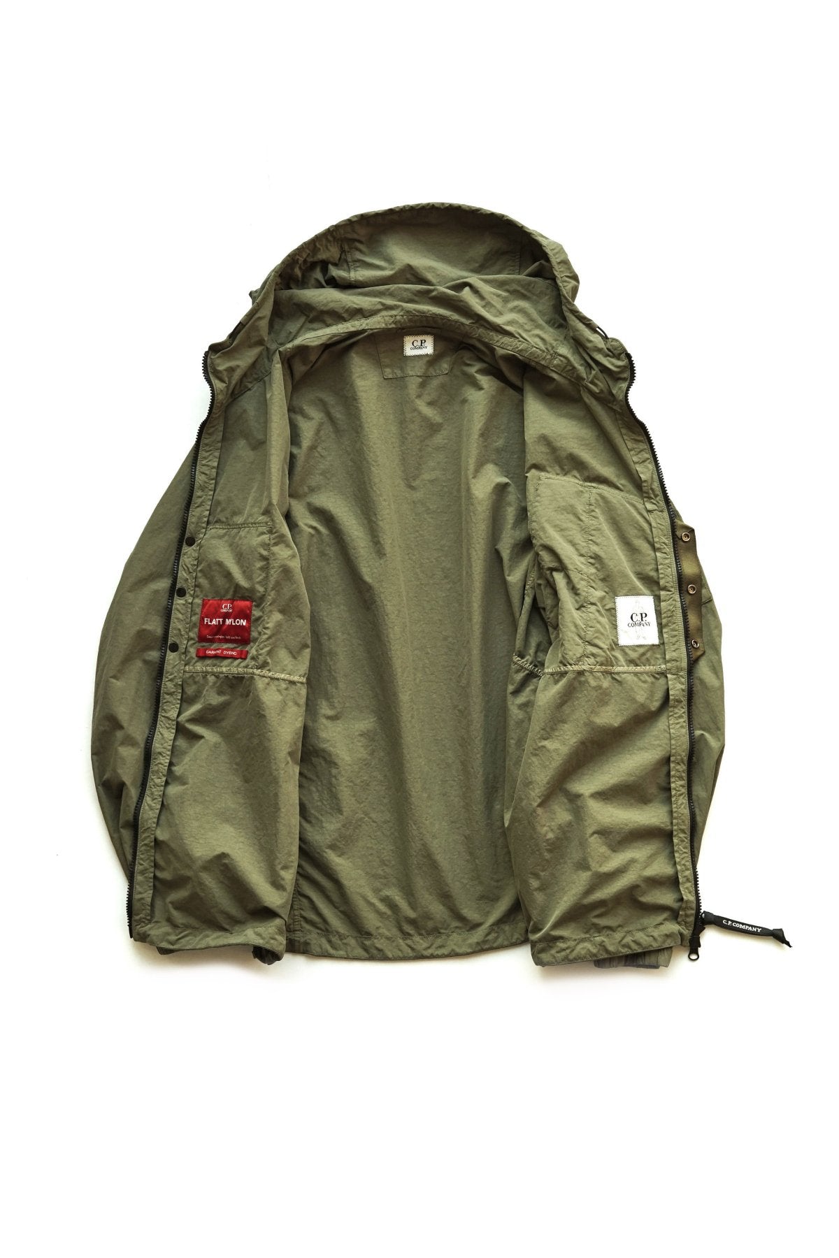 C.P. COMPANY - FLATT NYLON MIXED HOODED OVERSHIRT - BURNT OLIVE