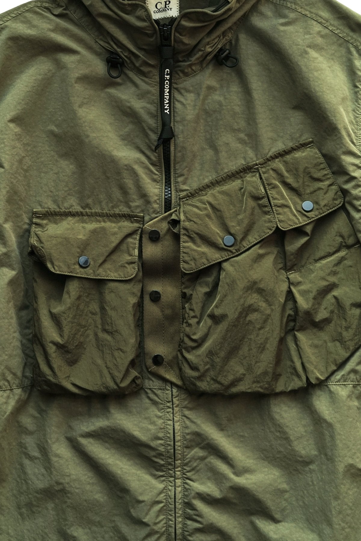 C.P. COMPANY - FLATT NYLON MIXED HOODED OVERSHIRT - BURNT OLIVE