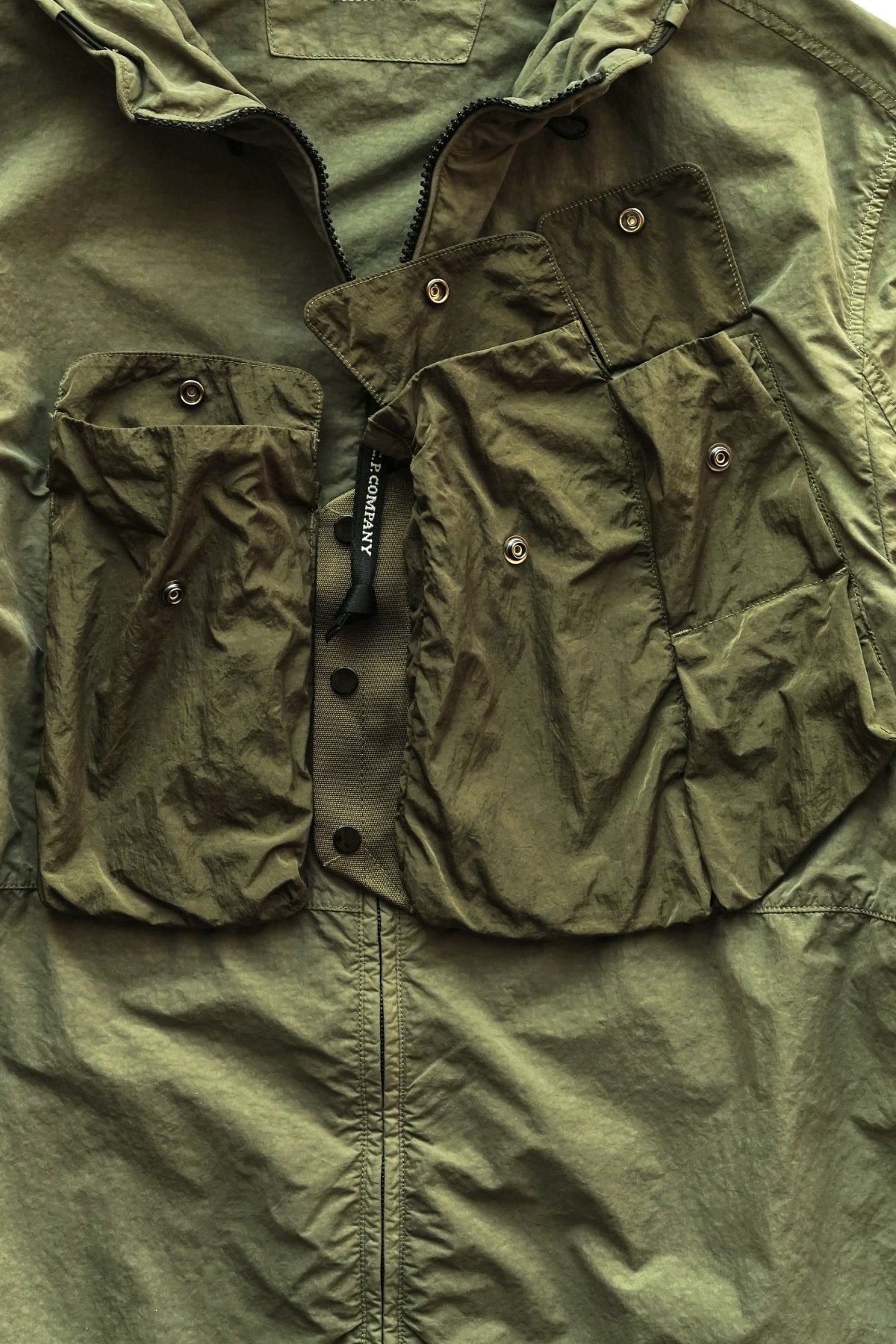 C.P. COMPANY - FLATT NYLON MIXED HOODED OVERSHIRT - BURNT OLIVE