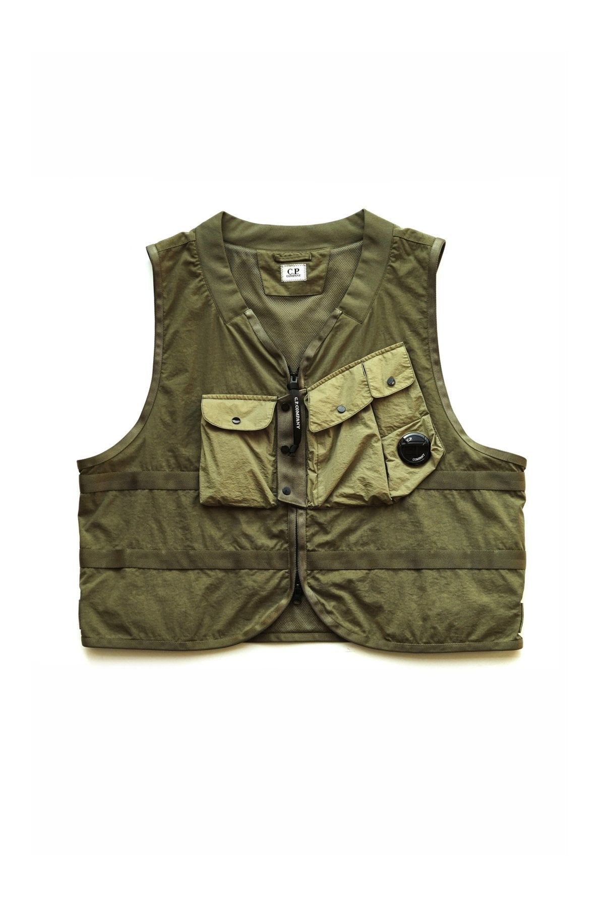 C.P. COMPANY - TAYLON P MIXED UTILITY VEST - BURNT OLIVE