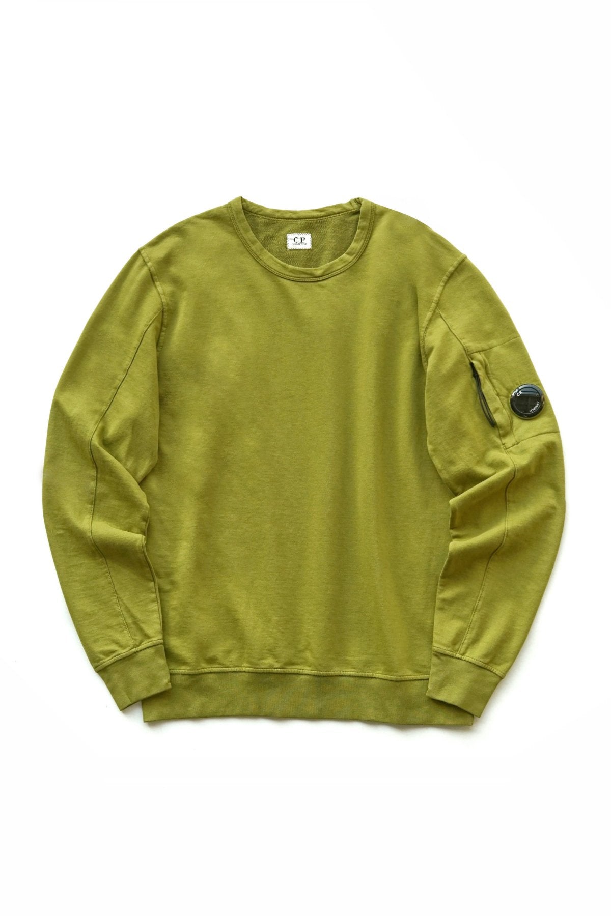 C.P. COMPANY - LIGHT FLEECE CREW NECK SWEATSHIRT - GREEN MOSS