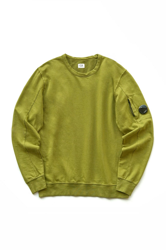 C.P. COMPANY - LIGHT FLEECE CREW NECK SWEATSHIRT - GREEN MOSS