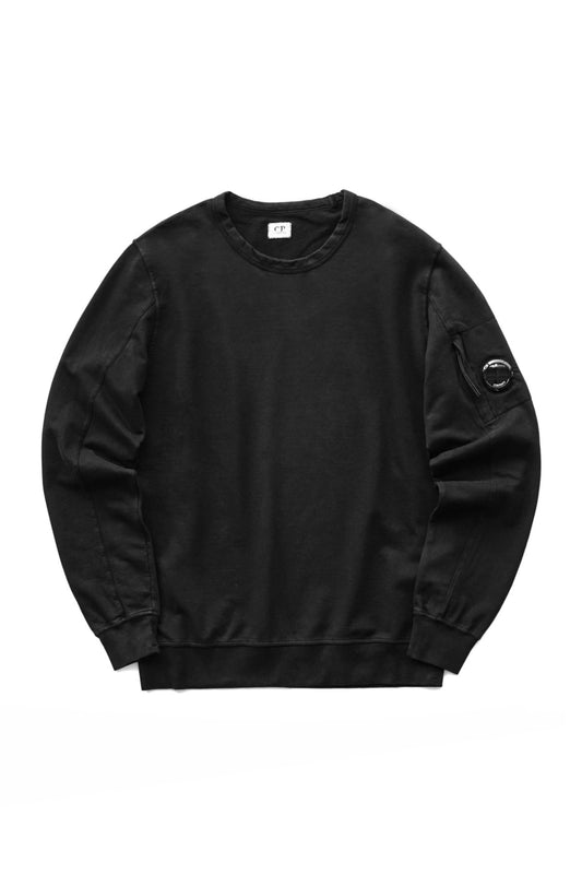 C.P. COMPANY - LIGHT FLEECE CREW NECK SWEATSHIRT - BLACK