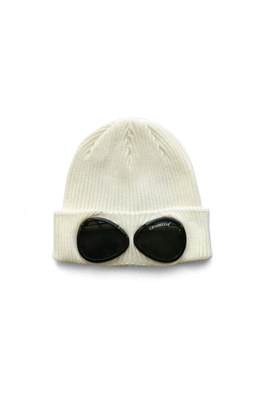 C.P. COMPANY - COTTON GOGGLE BEANIE - GAUZE WHITE