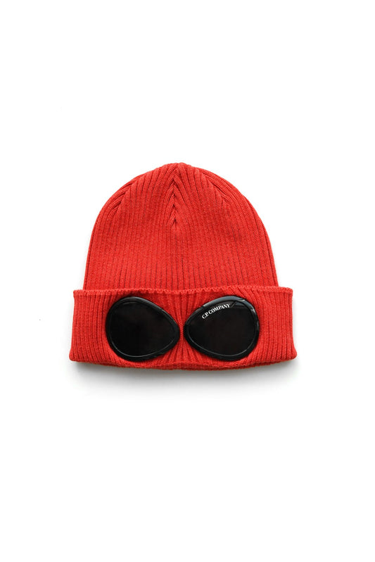 C.P. COMPANY - COTTON GOGGLE BEANIE - FIERY RED