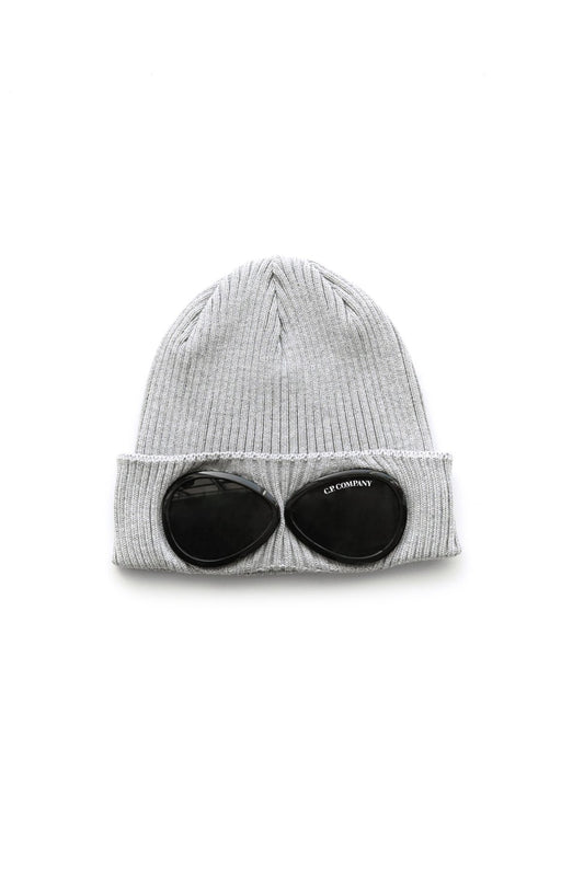 C.P. COMPANY - COTTON GOGGLE BEANIE - GREY MELANGE