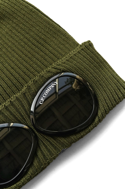 C.P. COMPANY - COTTON GOGGLE BEANIE - OLIVE BRANCH