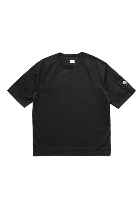 C.P. COMPANY - HEAVY JERSEY MIXED SHORT SLEEVE SWEATSHIRT - BLACK