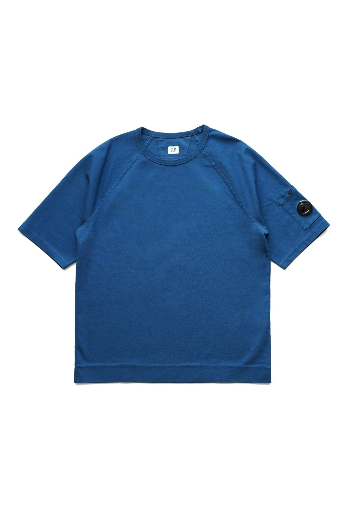 C.P. COMPANY - HEAVY JERSEY MIXED SHORT SLEEVE SWEATSHIRT - BLUE QUARTZ