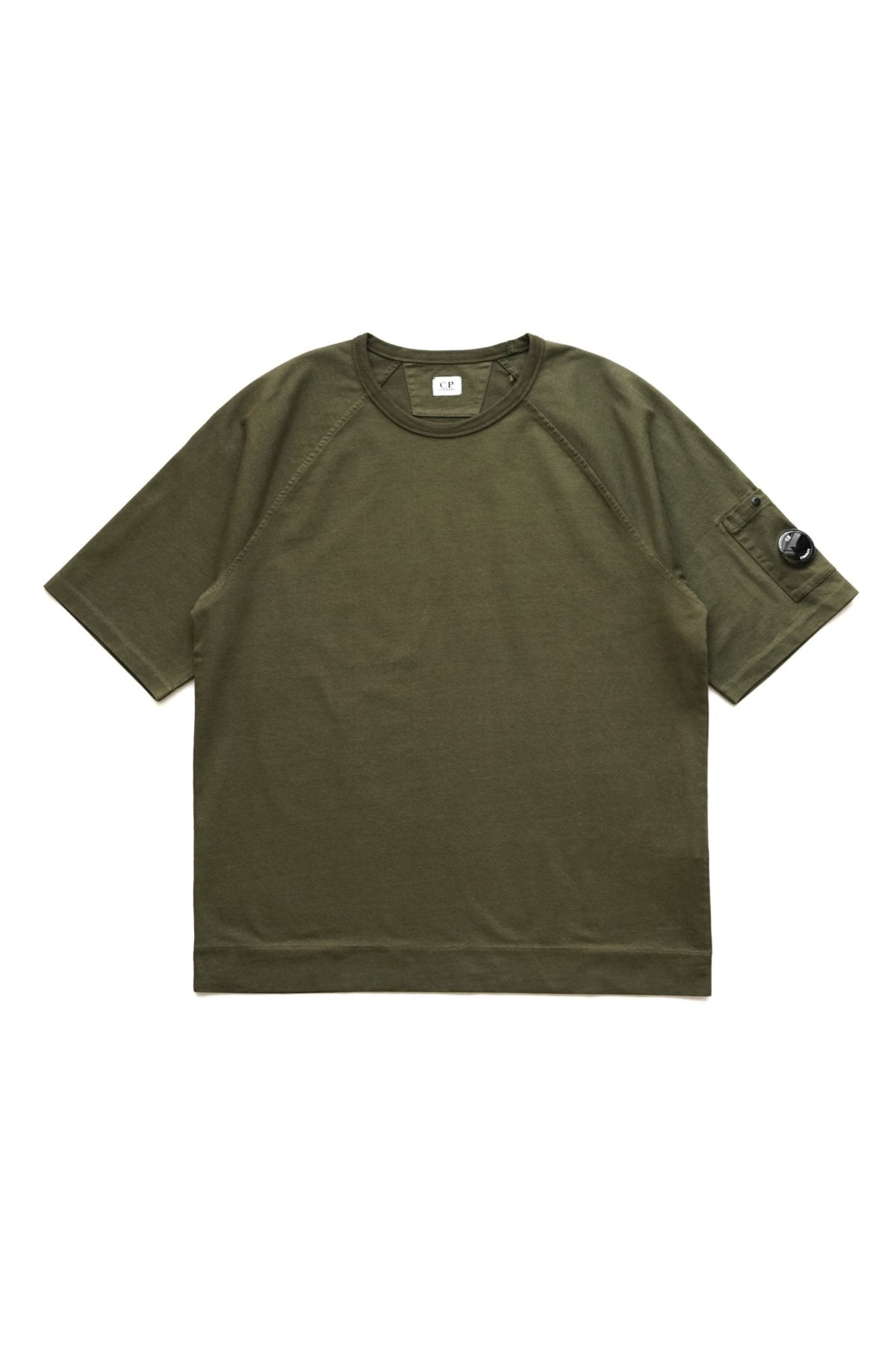 C.P. COMPANY - HEAVY JERSEY MIXED SHORT SLEEVE SWEATSHIRT - IVY GREEN