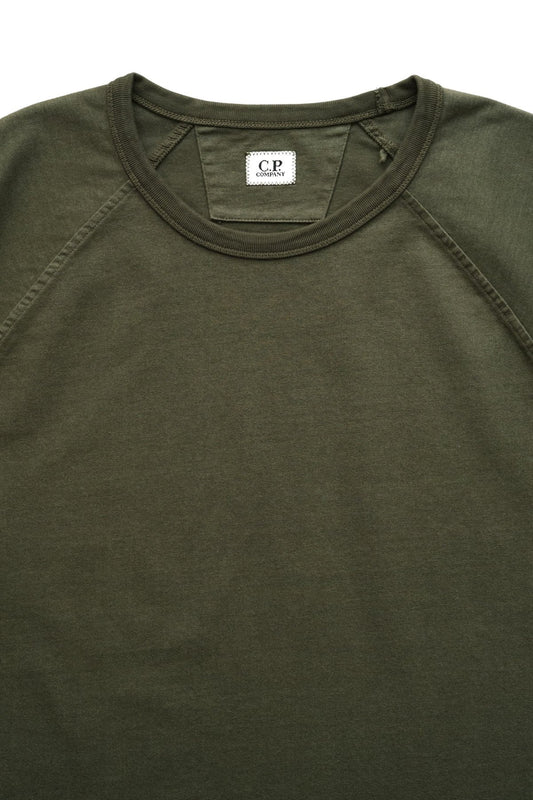 C.P. COMPANY - HEAVY JERSEY MIXED SHORT SLEEVE SWEATSHIRT - IVY GREEN