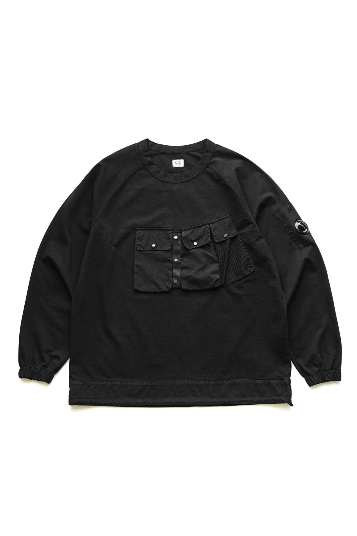 C.P. COMPANY - HEAVY JERSEY MIXED SWEATSHIRT - BLACK