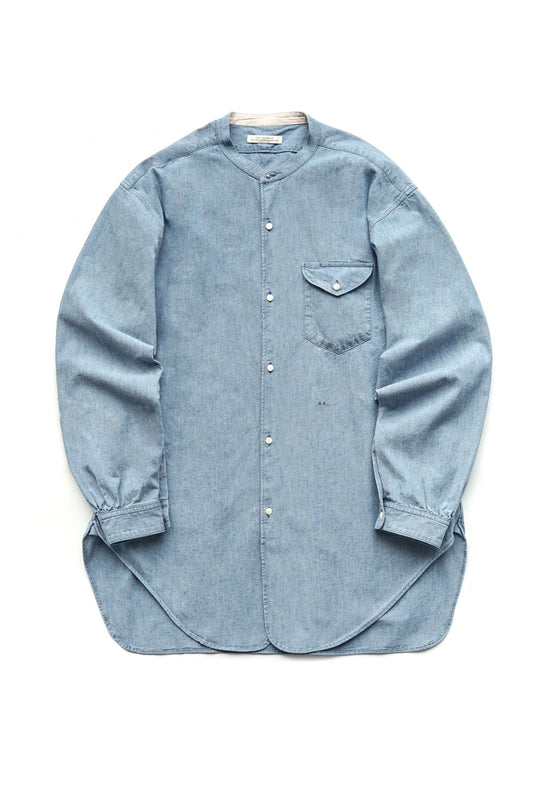 OLD JOE - BAND COLLAR LONG TAIL SHIRTS - INDIGO CHAMBRAY