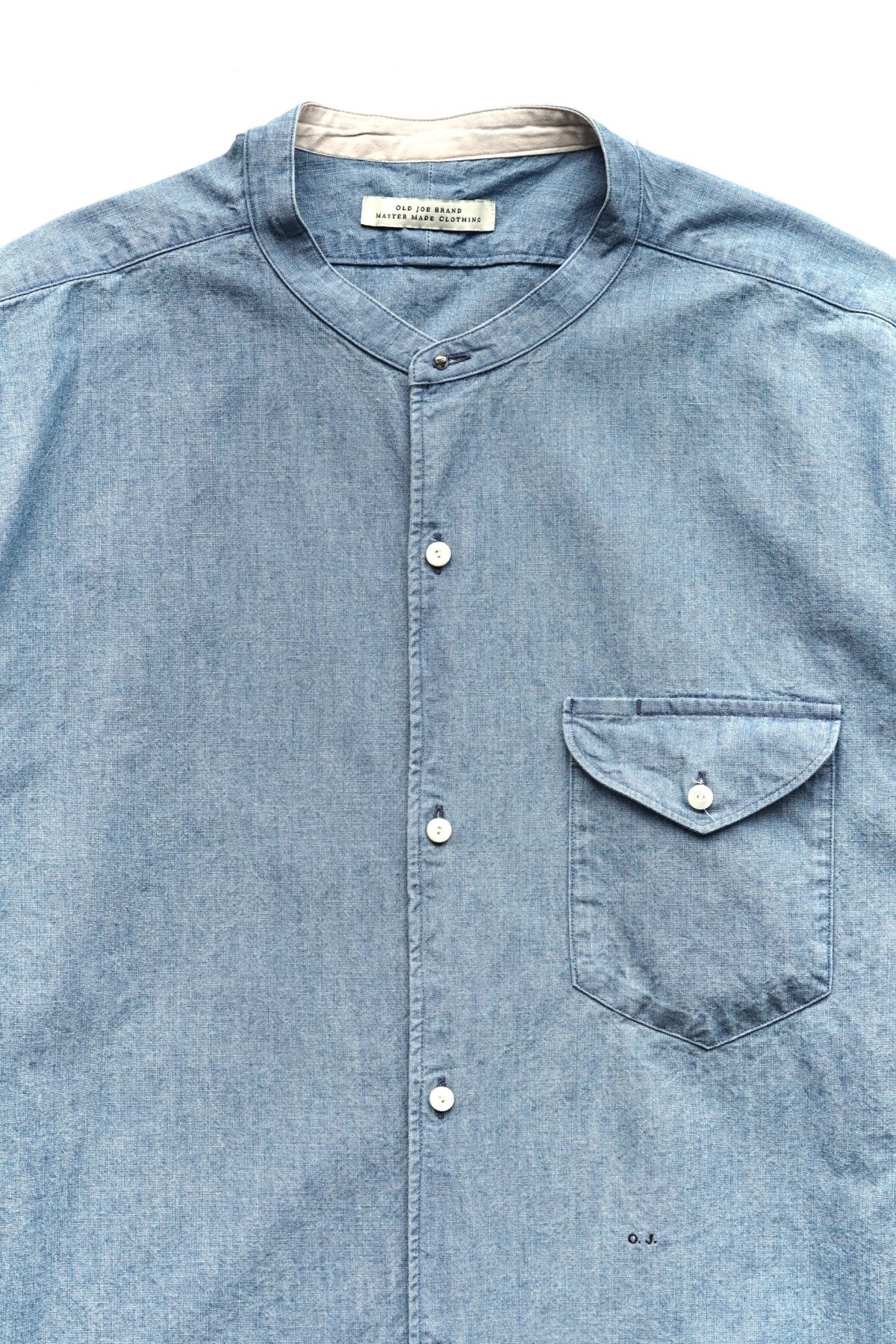 OLD JOE - BAND COLLAR LONG TAIL SHIRTS - INDIGO CHAMBRAY