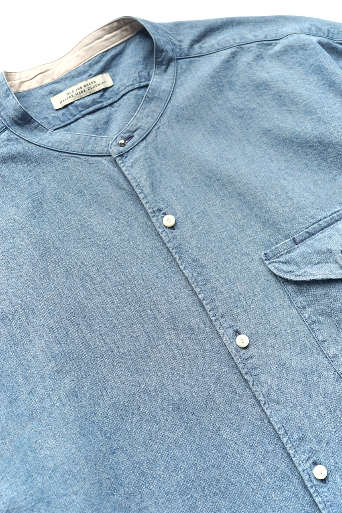 OLD JOE - BAND COLLAR LONG TAIL SHIRTS - INDIGO CHAMBRAY