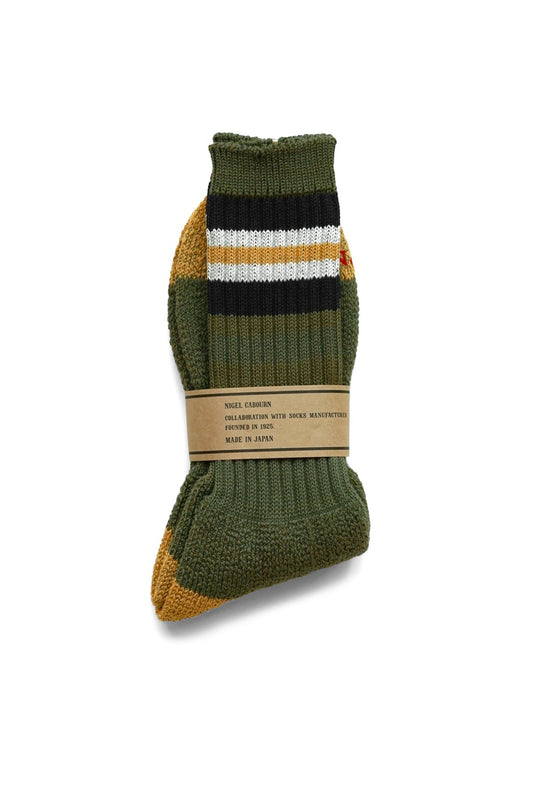 ◯ Nigel Cabourn - PILE BORDER SOCKS - GREEN