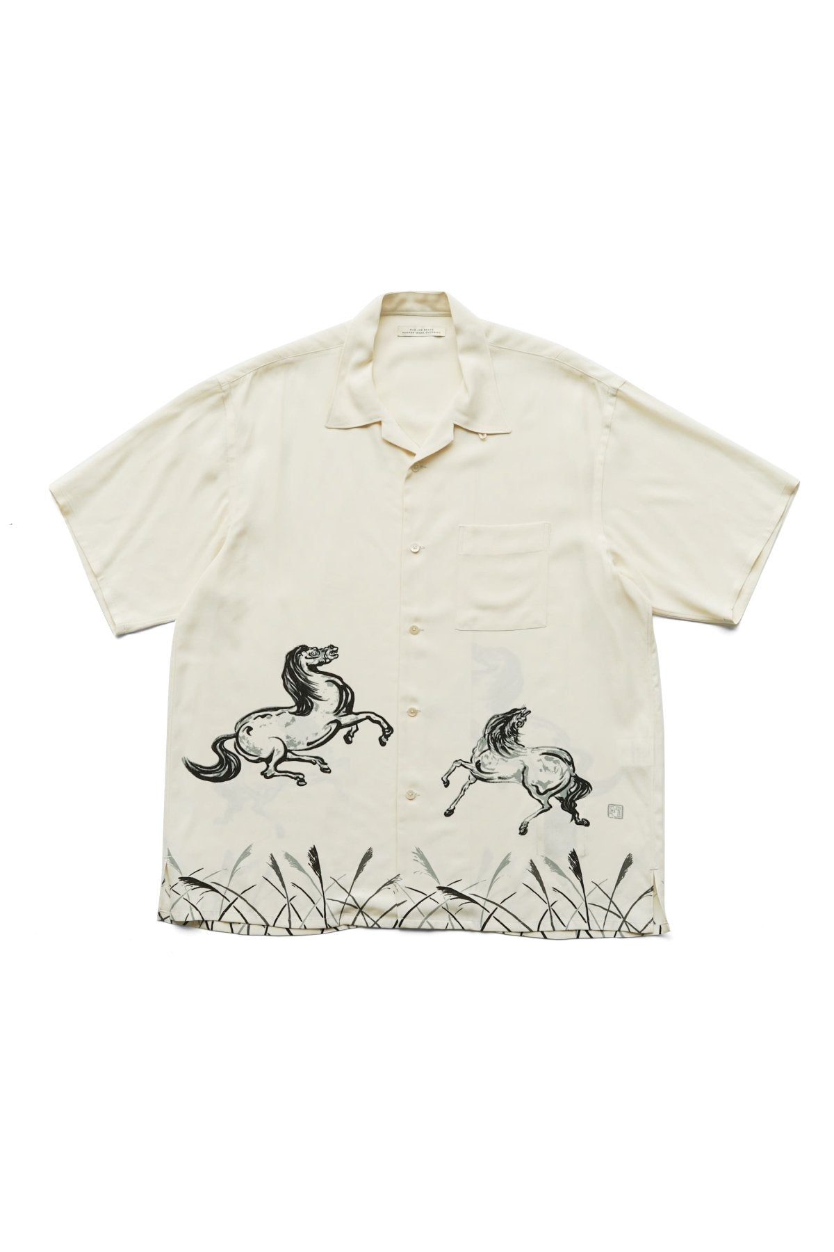 OLD JOE - ORIGINAL PRINTED OPEN COLLAR SHIRTS (HORSE) Short-sleeve - BONE