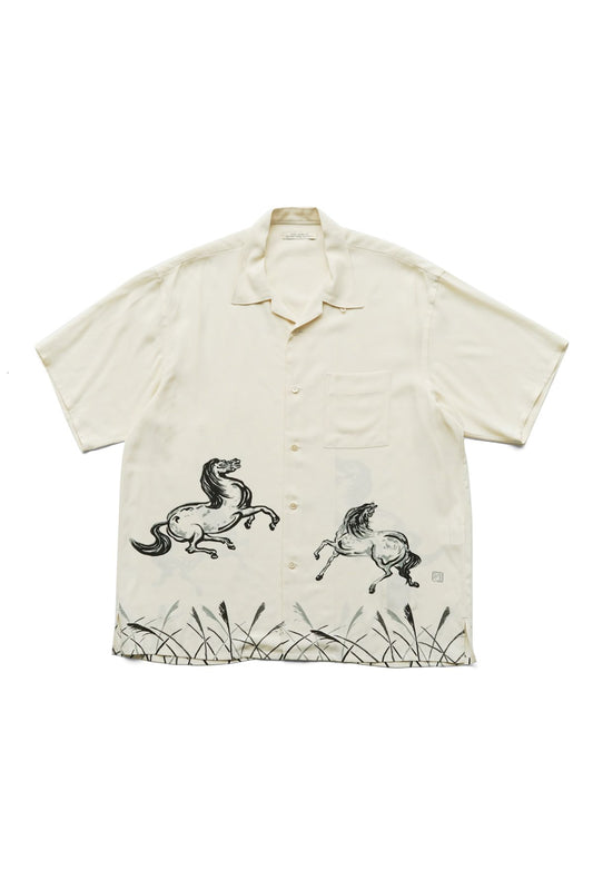 OLD JOE - ORIGINAL PRINTED OPEN COLLAR SHIRTS (HORSE) Short-sleeve - BONE