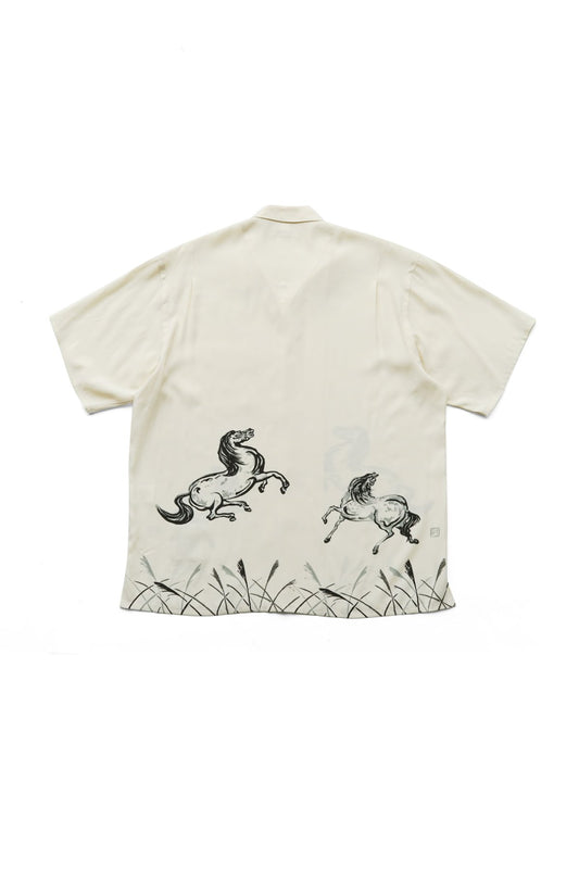 OLD JOE - ORIGINAL PRINTED OPEN COLLAR SHIRTS (HORSE) Short-sleeve - BONE