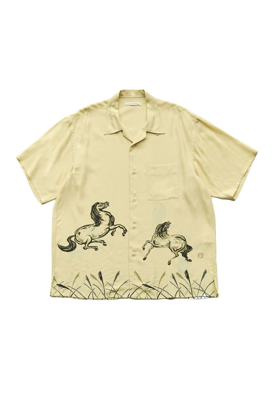 OLD JOE - ORIGINAL PRINTED OPEN COLLAR SHIRTS (HORSE) Short-sleeve - CITRINE