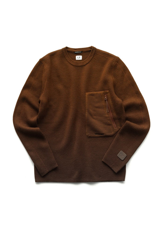 C.P. COMPANY - EXTRA FINE MERINO WOOL JUMPER - PARTRIDGE BROWN