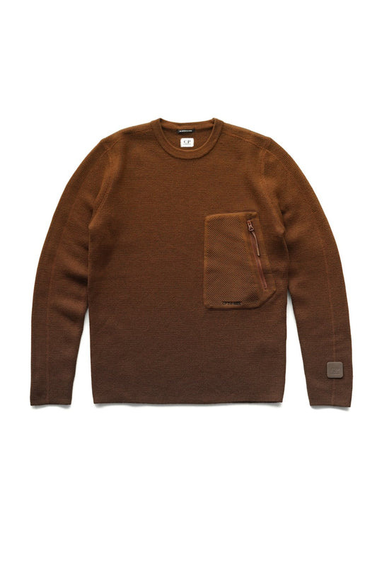 C.P. COMPANY - EXTRA FINE MERINO WOOL JUMPER - PARTRIDGE BROWN