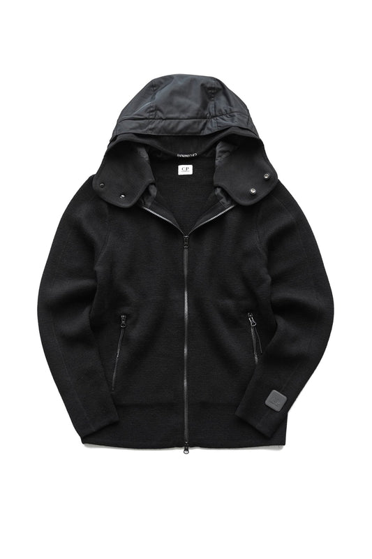 C.P. COMPANY - EXTRA FINE MERINO WOOL HOOD JUMPER - BLACK