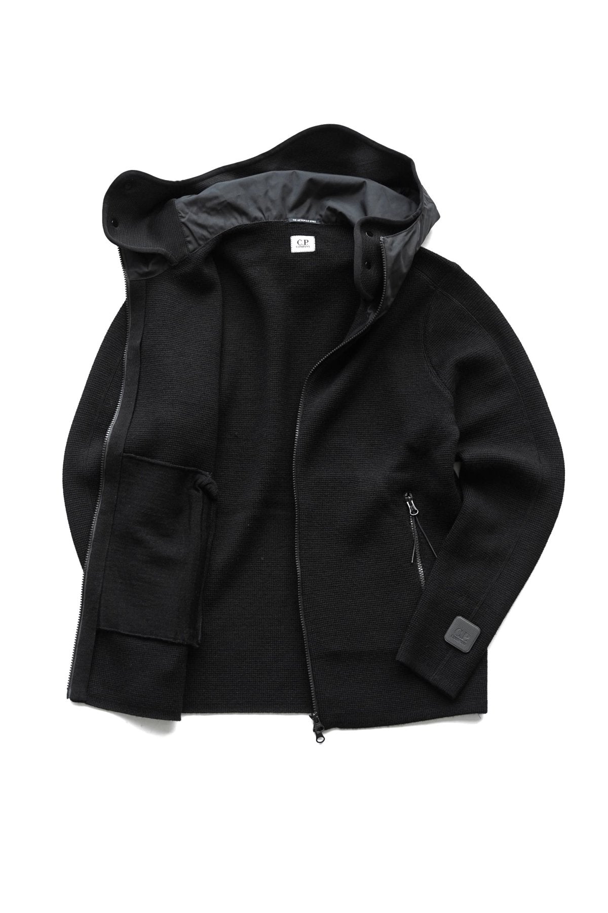 C.P. COMPANY - EXTRA FINE MERINO WOOL HOOD JUMPER - BLACK