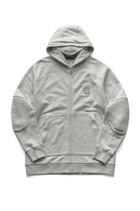 C.P. COMPANY - DIAGONAL RAISED FLEECE ZIPPED HOODIE - PELLICAN