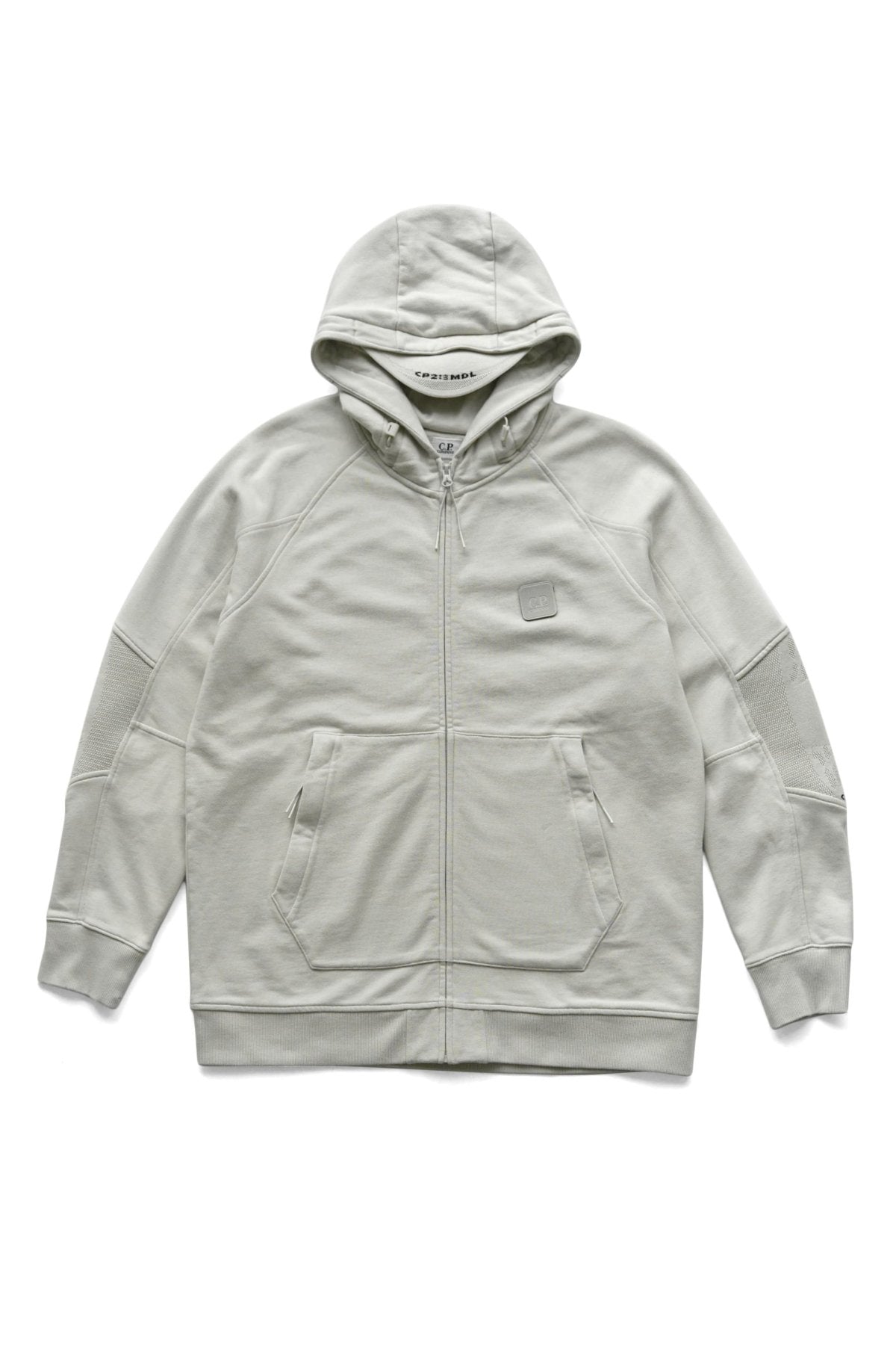 C.P. COMPANY - DIAGONAL RAISED FLEECE ZIPPED HOODIE - PELLICAN