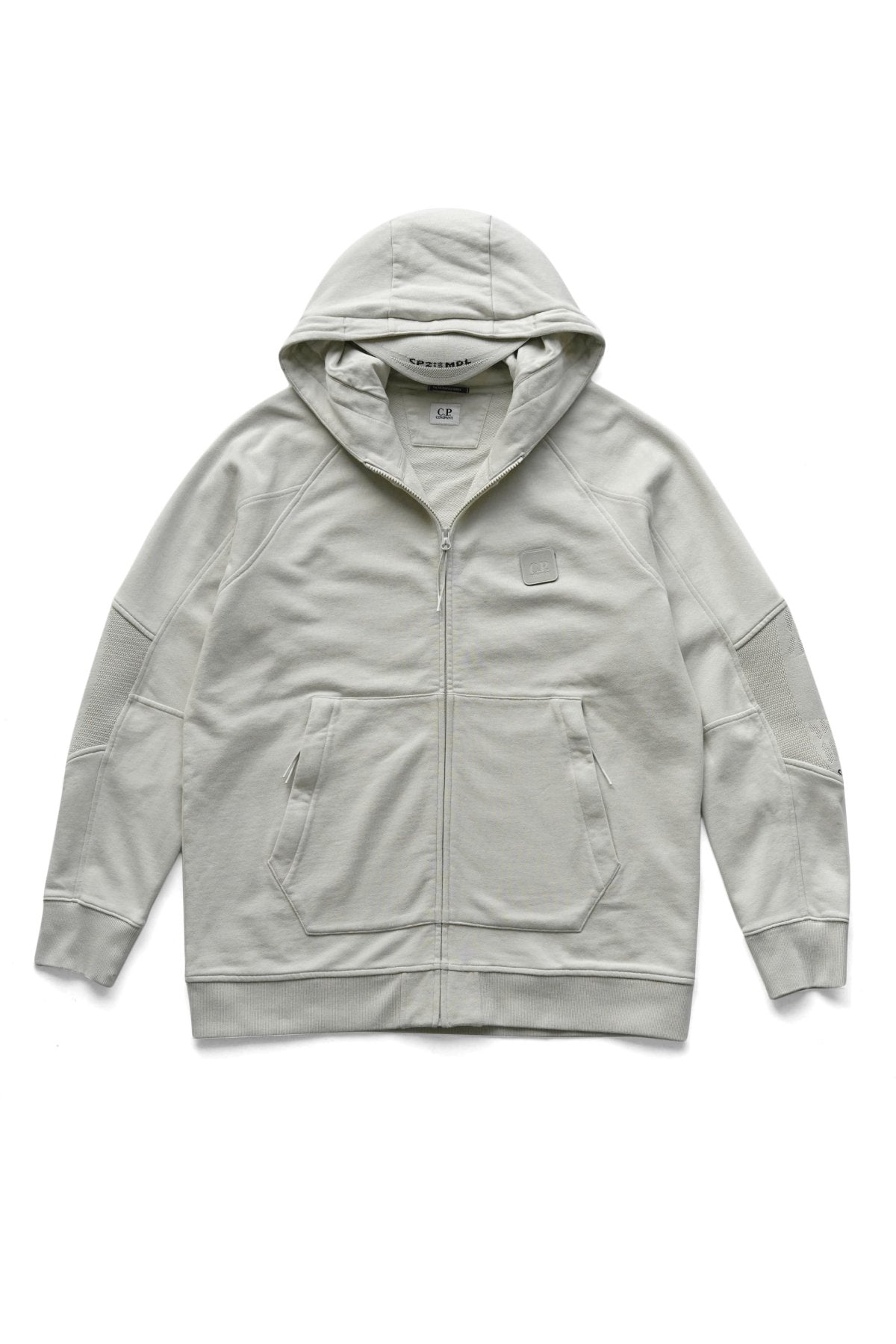 C.P. COMPANY - DIAGONAL RAISED FLEECE ZIPPED HOODIE - PELLICAN