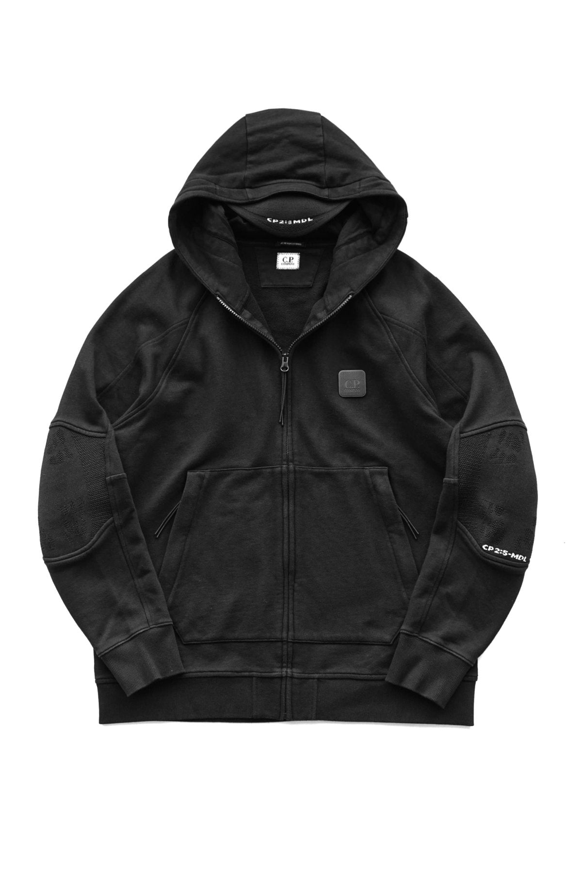 C.P. COMPANY - DIAGONAL RAISED FLEECE ZIPPED HOODIE - BLACK