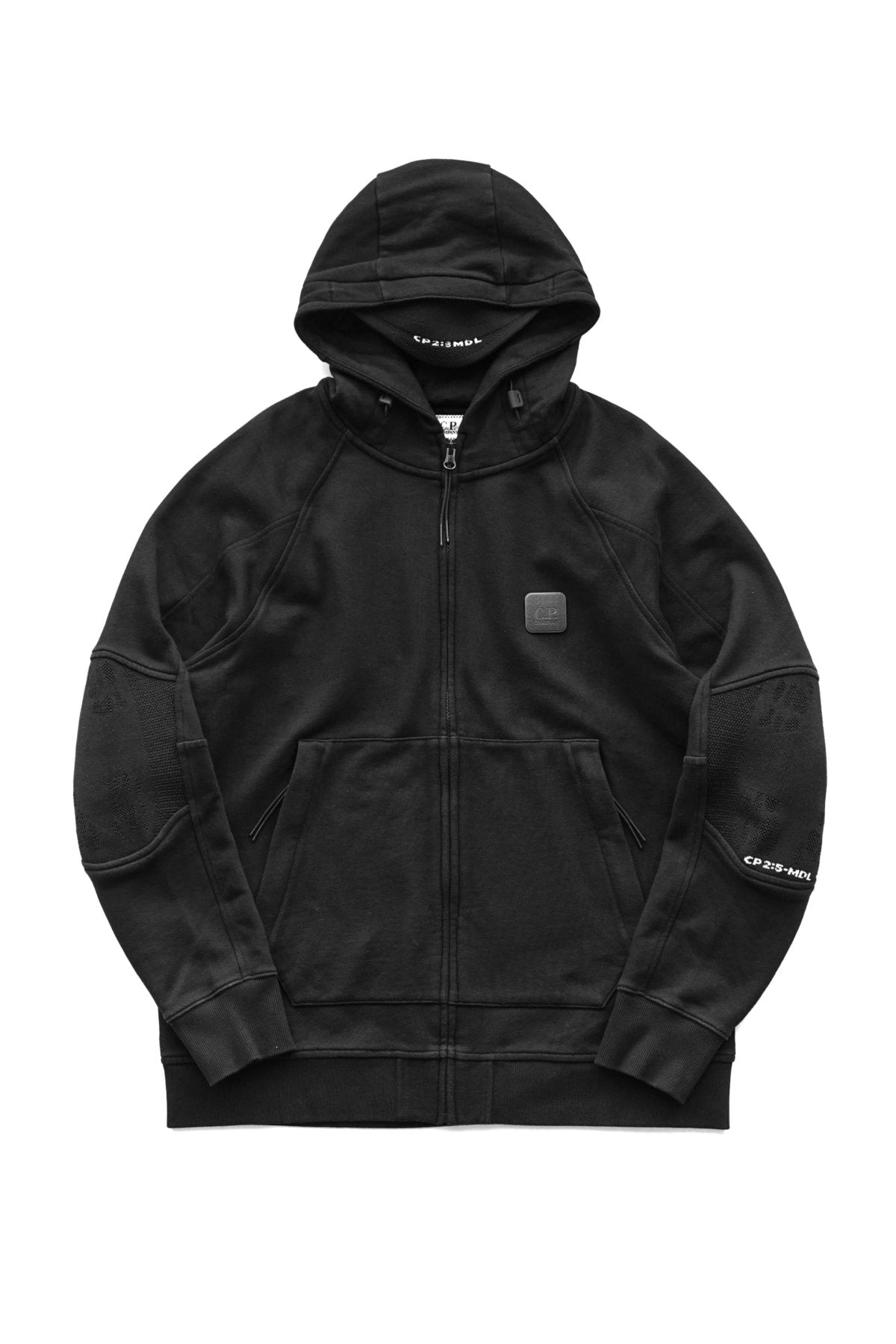 C.P. COMPANY - DIAGONAL RAISED FLEECE ZIPPED HOODIE - BLACK