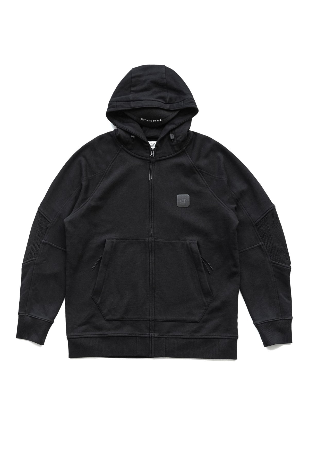 C.P. COMPANY - DIAGONAL RAISED FLEECE ZIPPED HOODIE - BLACK