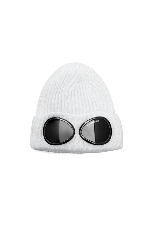 C.P. COMPANY - EXTRA FINE MERINO WOOL GOGGLE BEANIE - GAUZE WHITE