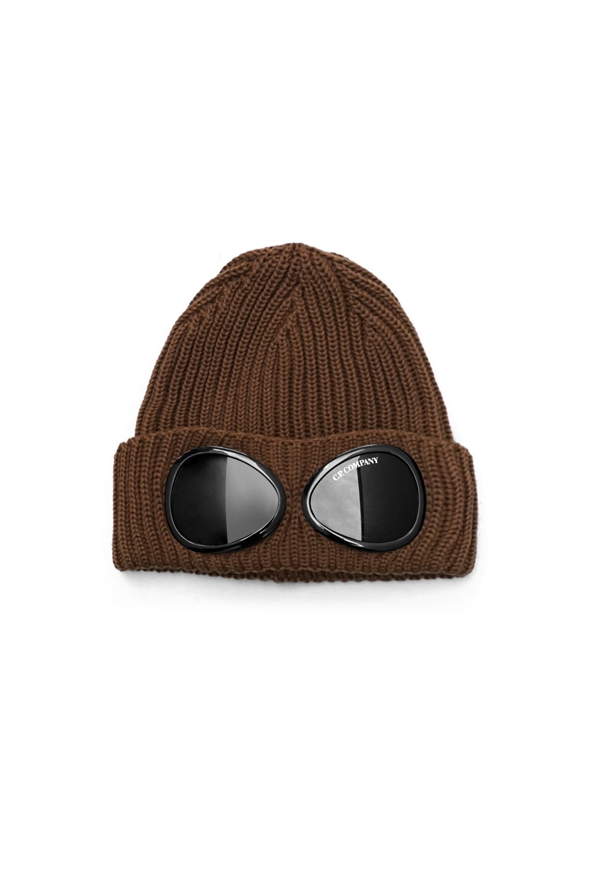 C.P. COMPANY - EXTRA FINE MERINO WOOL GOGGLE BEANIE - BRONZE BROWN