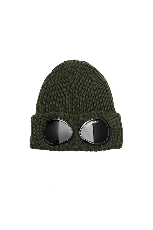 C.P. COMPANY - EXTRA FINE MERINO WOOL GOGGLE BEANIE - IVY GREEN