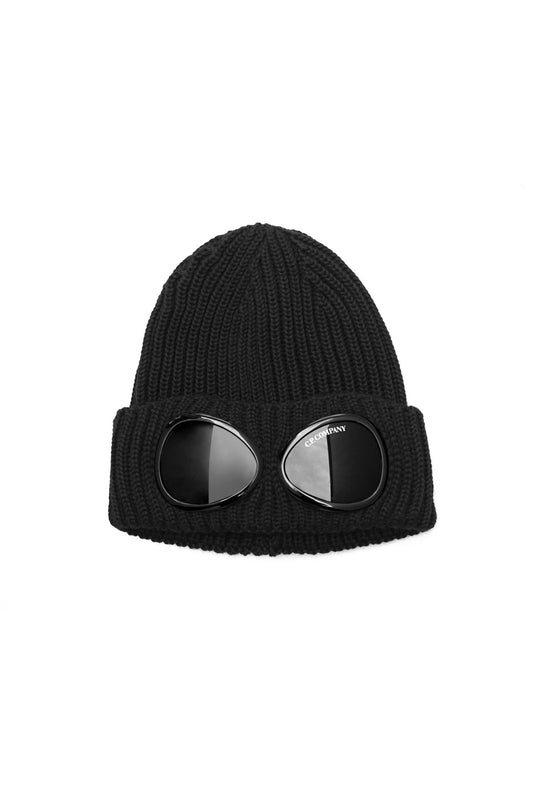 C.P. COMPANY - EXTRA FINE MERINO WOOL GOGGLE BEANIE - BLACK